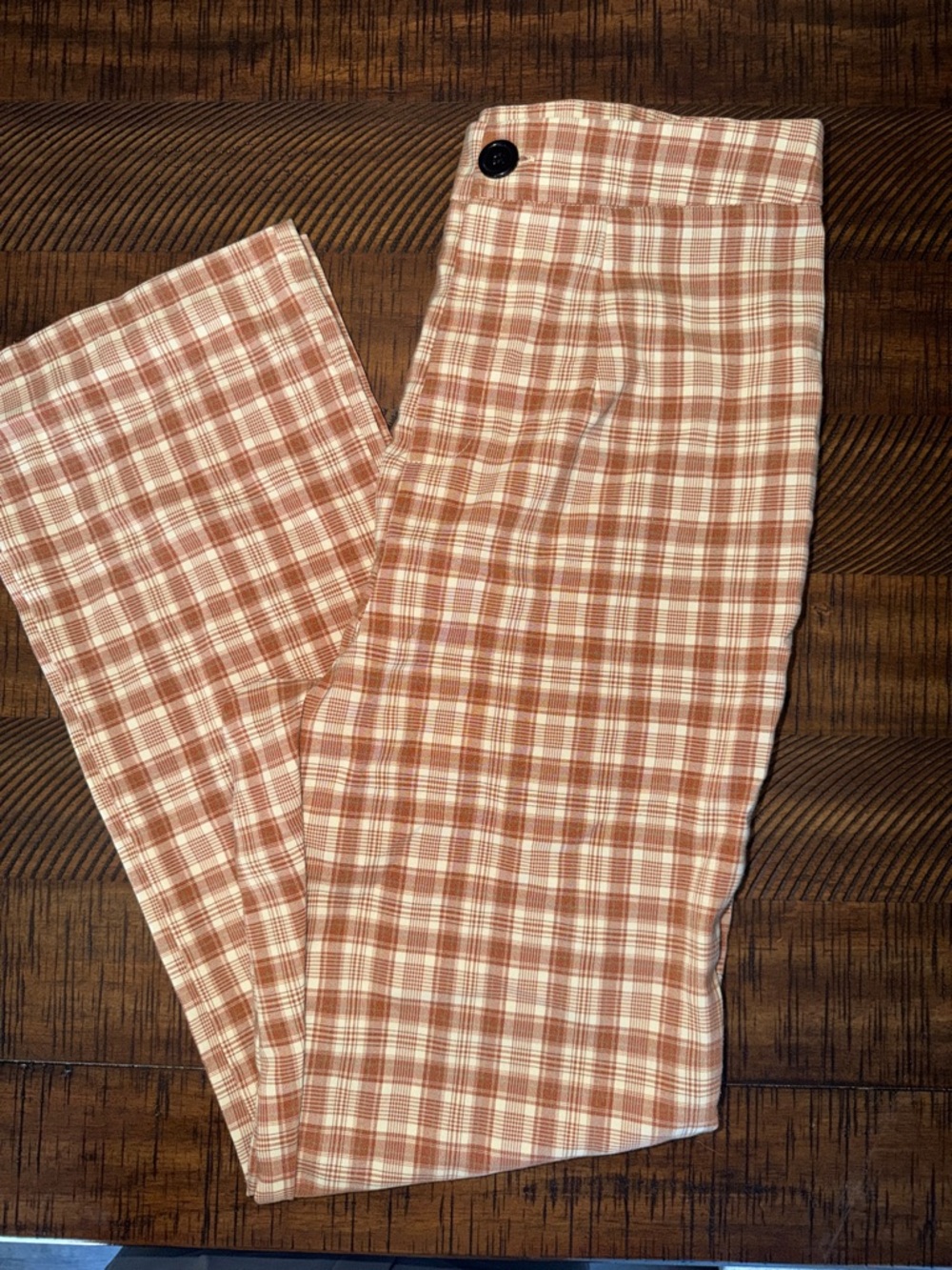 SHEIN Rust & Cream Plaid Trousers